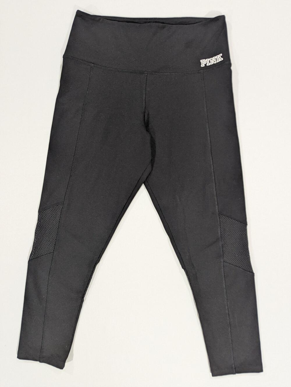 PINK Victoria's Secret Leggings Womens L Black Ultimate Mesh Crop Athletic